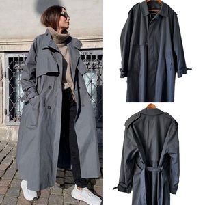 CLASSIC 90s Vintage Neutral Grey Men’s Wear Oversized Trench‎ Coat